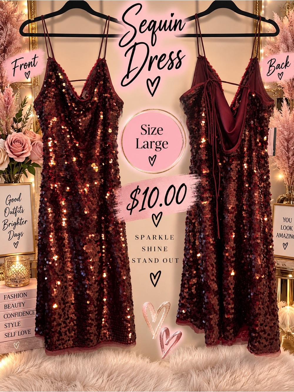 wild fable Sequin Slip Dress - Wine